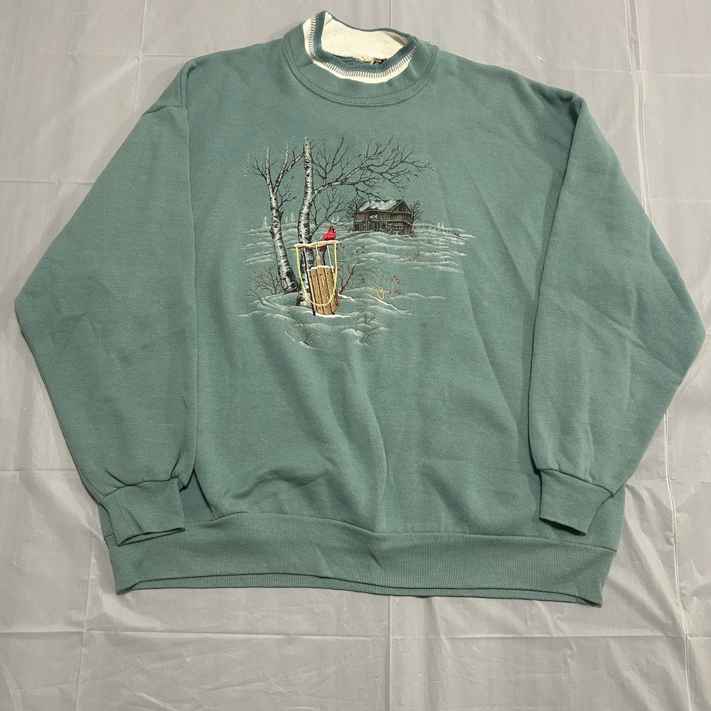 Vintage Northern Reflections Crewneck Nature Womens Large Green 90s